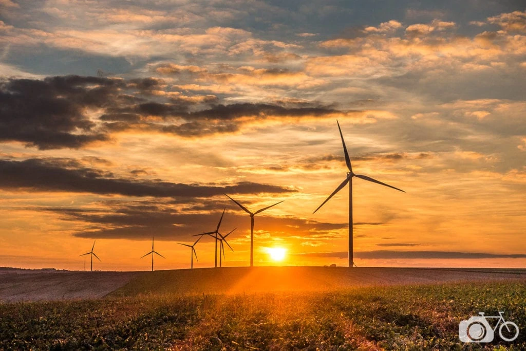 sunset at windfarm in France